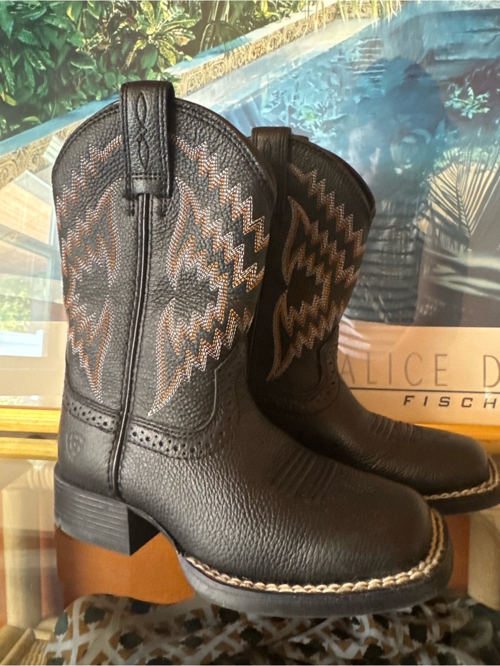 Ariat Kids Tycoon Western Cowboy Boots Bear Black Leather Size 9